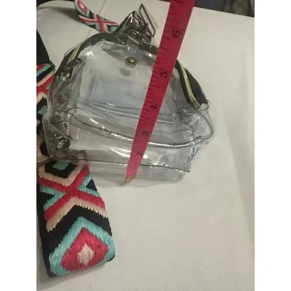 Clear Mini Backpack w/ Colorful Aztec Strap – Stadium Approved - Picture 2 of 6